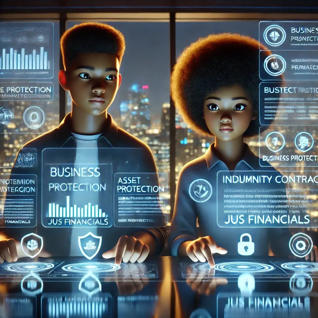 DALL·E 2025-03-22 17.19.51 - Create a high-quality animated-style promotional image for Jus Financials featuring a melanated indigenous teenage boy and girl in a futuristic high